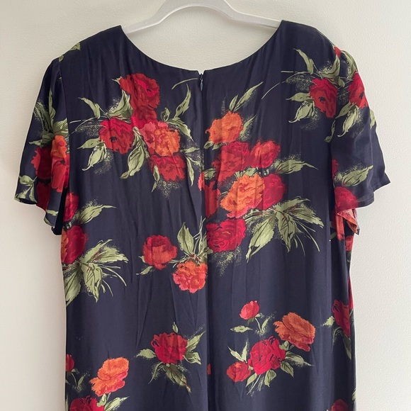 Vintage 90s Talbots Navy Floral Short Sleeve Midi Dress, Made in USA, Women's 18 - Picture 5 of 7